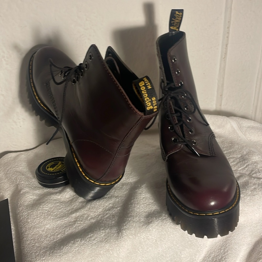 Dr. Martens Burgundy Leather Lace-Up Boots; extra chunky sole.  Shriver hi. NWOT - Picture 11 of 12